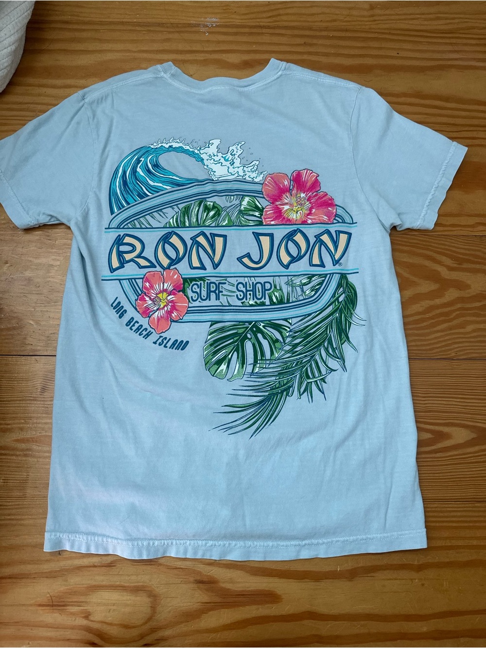 Ron Jon Women’s Light Blue Tropical Surf Graphic Tee